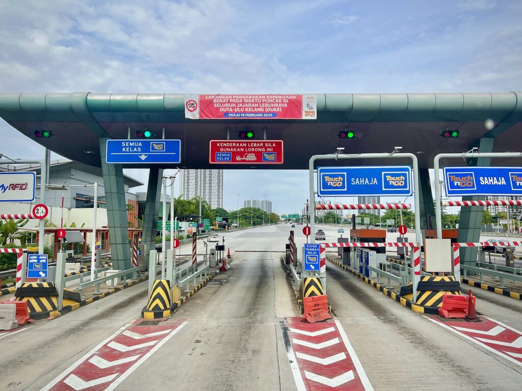 Malaysian highway toll plaza with Touch n Go lanes